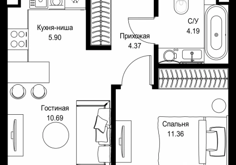 1-комнатная квартира - пр-т Мира, 186А / ЖК Мира - фото 1