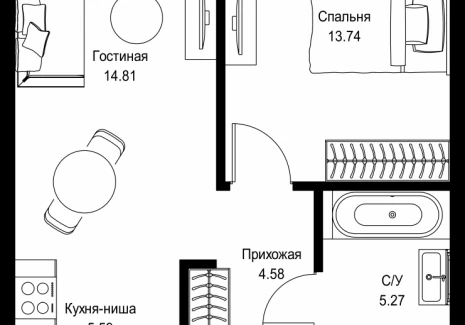 1-комнатная квартира - пр-т Мира, 186А / ЖК Мира - фото 1