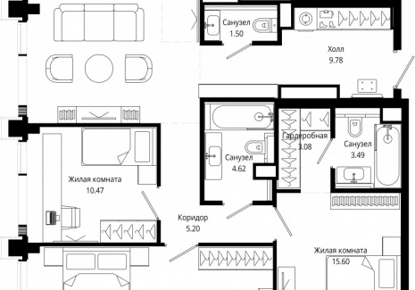 3-комнатная квартира - 4-я улица Марьиной Рощи, 10 / ЖК Мод - фото 1