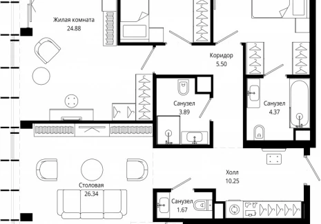 3-комнатная квартира - 4-я улица Марьиной Рощи, 10 / ЖК Мод - фото 1