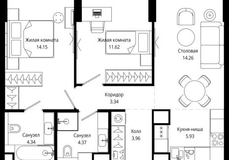 2-комнатная квартира - 4-я улица Марьиной Рощи, 10 / ЖК Мод - фото 1