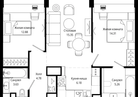 2-комнатная квартира - 4-я улица Марьиной Рощи, 10 / ЖК Мод - фото 1