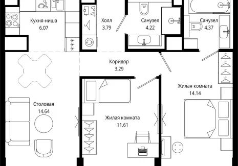 2-комнатная квартира - 4-я улица Марьиной Рощи, 10 / ЖК Мод - фото 1