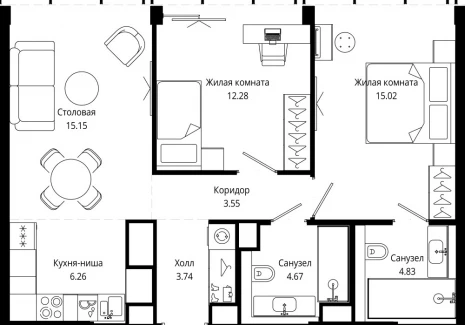 2-комнатная квартира - 4-я улица Марьиной Рощи, 10 / ЖК Мод - фото 1