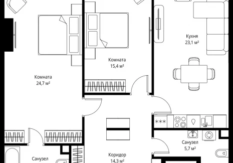 2-комнатная квартира - 1-й Красногвардейский проезд, 13 / ЖК ОНЕ - фото 1