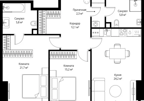 2-комнатная квартира - 1-й Красногвардейский проезд, 13 / ЖК ОНЕ - фото 1