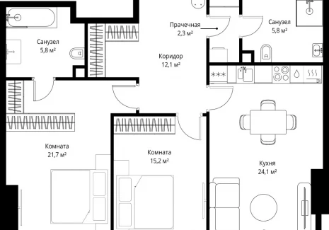 2-комнатная квартира - 1-й Красногвардейский проезд, 13 / ЖК ОНЕ - фото 1