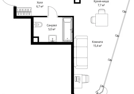 1-комнатная квартира - 1-й Красногвардейский проезд, 13 / ЖК ОНЕ - фото 1
