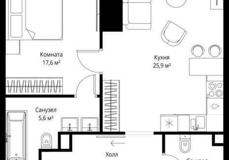1-комнатная квартира - 1-й Красногвардейский проезд, 13 / ЖК ОНЕ - фото 1
