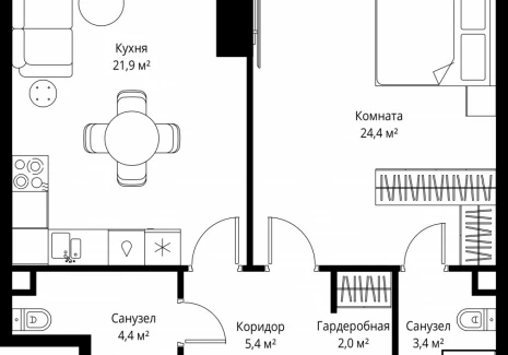 1-комнатная квартира - 1-й Красногвардейский проезд, 13 / ЖК ОНЕ - фото 1
