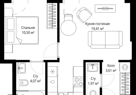 1-комнатная квартира - Волоколамское шоссе, 97 / ЖК Сити Бэй - фото 1