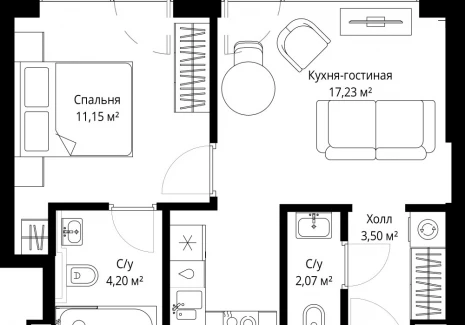 1-комнатная квартира - Волоколамское шоссе, 97 / ЖК Сити Бэй - фото 1