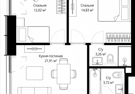 2-комнатная квартира - Волоколамское шоссе, 97 / ЖК Сити Бэй - фото 1