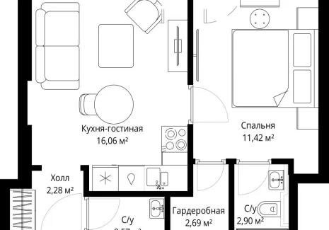 1-комнатная квартира - Волоколамское шоссе, 97 / ЖК Сити Бэй - фото 1