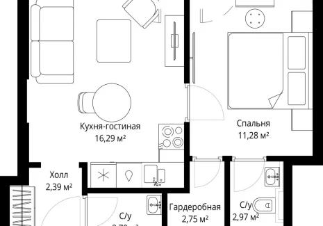 1-комнатная квартира - Волоколамское шоссе, 97 / ЖК Сити Бэй - фото 1