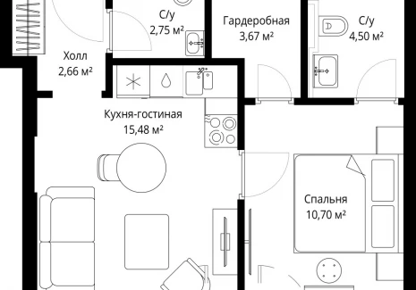1-комнатная квартира - Волоколамское шоссе, 97 / ЖК Сити Бэй - фото 1