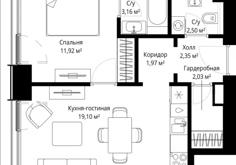 1-комнатная квартира - Волоколамское шоссе, 97 / ЖК Сити Бэй - фото 1
