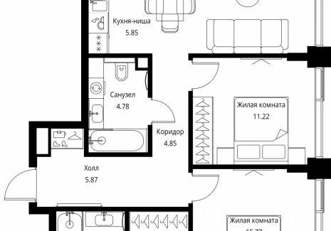 2-комнатная квартира - Волоколамское шоссе, 95с2 / ЖК Сити Бэй - фото 1