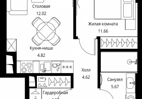 1-комнатная квартира - Волоколамское шоссе, 95с2 / ЖК Сити Бэй - фото 1