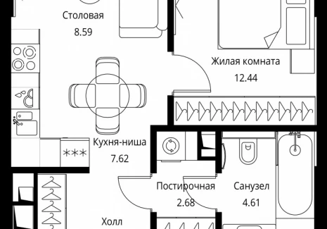 1-комнатная квартира - Волоколамское шоссе, 95с2 / ЖК Сити Бэй - фото 1