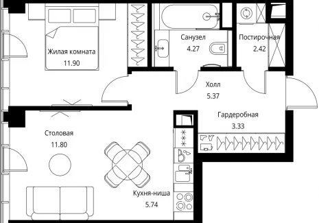 1-комнатная квартира - Волоколамское шоссе, 95с2 / ЖК Сити Бэй - фото 1