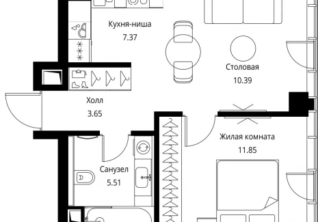 1-комнатная квартира - Волоколамское шоссе, 95с2 / ЖК Сити Бэй - фото 1