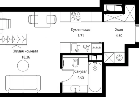 1-комнатная квартира - Волоколамское шоссе, 95с2 / ЖК Сити Бэй - фото 1