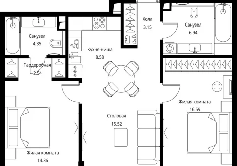 2-комнатная квартира - Волоколамское шоссе, 95с2 / ЖК Сити Бэй - фото 1