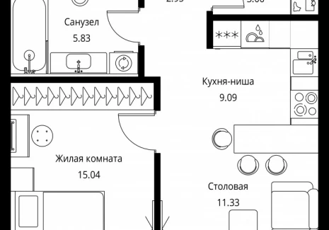 1-комнатная квартира - Волоколамское шоссе, 95с2 / ЖК Сити Бэй - фото 1