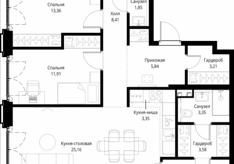 4-комнатная квартира - корпус Клиф, 3 / ЖК Сити Бэй - фото 1
