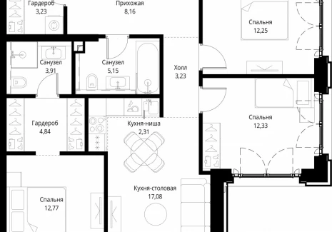 3-комнатная квартира - корпус Клиф, 3 / ЖК Сити Бэй - фото 1