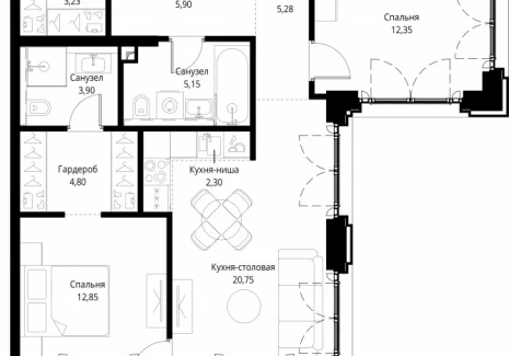 3-комнатная квартира - корпус Клиф, 3 / ЖК Сити Бэй - фото 1