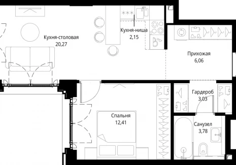 1-комнатная квартира - корпус Клиф, 3 / ЖК Сити Бэй - фото 1
