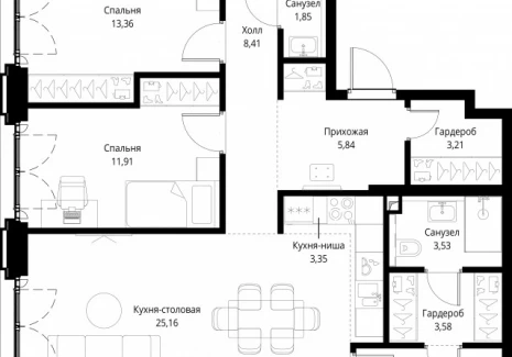 4-комнатная квартира - корпус Клиф, 3 / ЖК Сити Бэй - фото 1