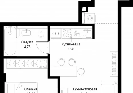 1-комнатная квартира - корпус Клиф, 3 / ЖК Сити Бэй - фото 1