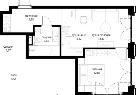 1-комнатная квартира - корпус Клиф, 3 / ЖК Сити Бэй - фото 1