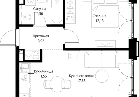 1-комнатная квартира - корпус Клиф, 3 / ЖК Сити Бэй - фото 1