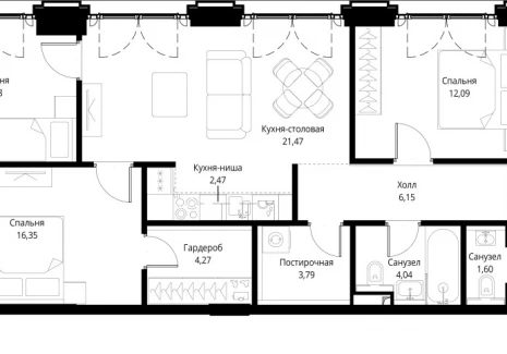 3-комнатная квартира - корпус Клиф, 3 / ЖК Сити Бэй - фото 1