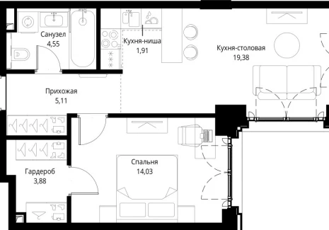 1-комнатная квартира - корпус Клиф, 3 / ЖК Сити Бэй - фото 1