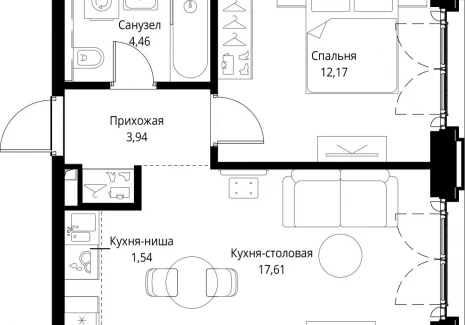 1-комнатная квартира - корпус Cliff5-4, 2 / ЖК Сити Бэй - фото 1