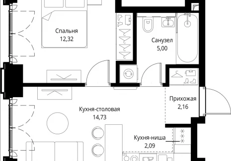 1-комнатная квартира - корпус Cliff5-4, 2 / ЖК Сити Бэй - фото 1