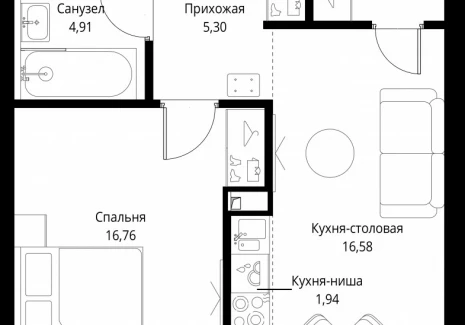 1-комнатная квартира - корпус Cliff5-3,  / ЖК Сити Бэй - фото 1