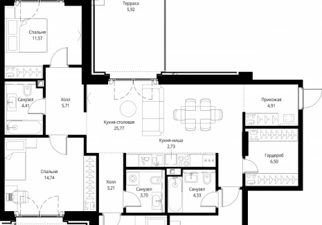 4-комнатная квартира - квартал Клиф, 5 / ЖК Сити Бэй - фото 1
