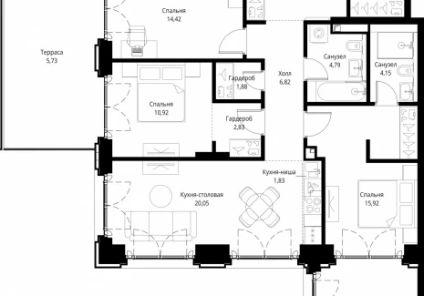 3-комнатная квартира - квартал Клиф, 5 / ЖК Сити Бэй - фото 1