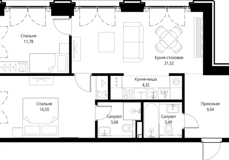 2-комнатная квартира - квартал Клиф, 5 / ЖК Сити Бэй - фото 1