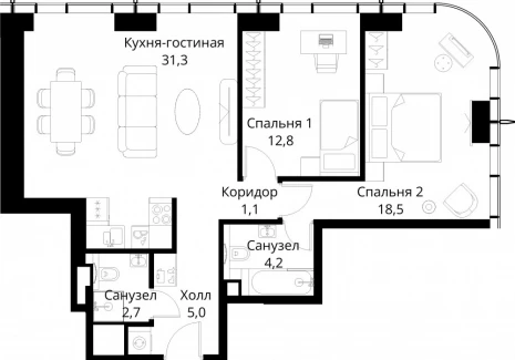 2-комнатная квартира - Волоколамское шоссе, 95/2 / ЖК Сити Бэй - фото 1