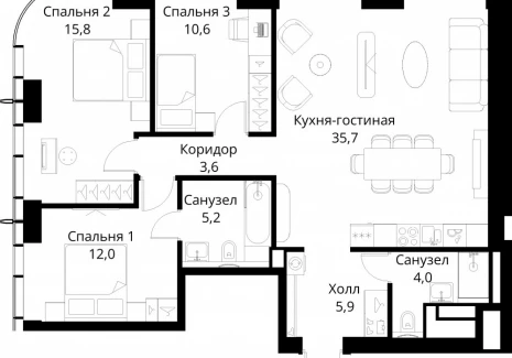 3-комнатная квартира - Волоколамское шоссе, 95/2 / ЖК Сити Бэй - фото 1