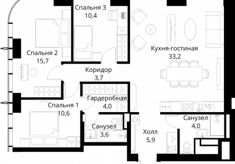 3-комнатная квартира - Волоколамское шоссе, 95/2 / ЖК Сити Бэй - фото 1