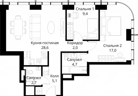 2-комнатная квартира - Волоколамское шоссе, 95/2 / ЖК Сити Бэй - фото 1