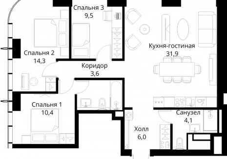 3-комнатная квартира - Волоколамское шоссе, 95/2 / ЖК Сити Бэй - фото 1